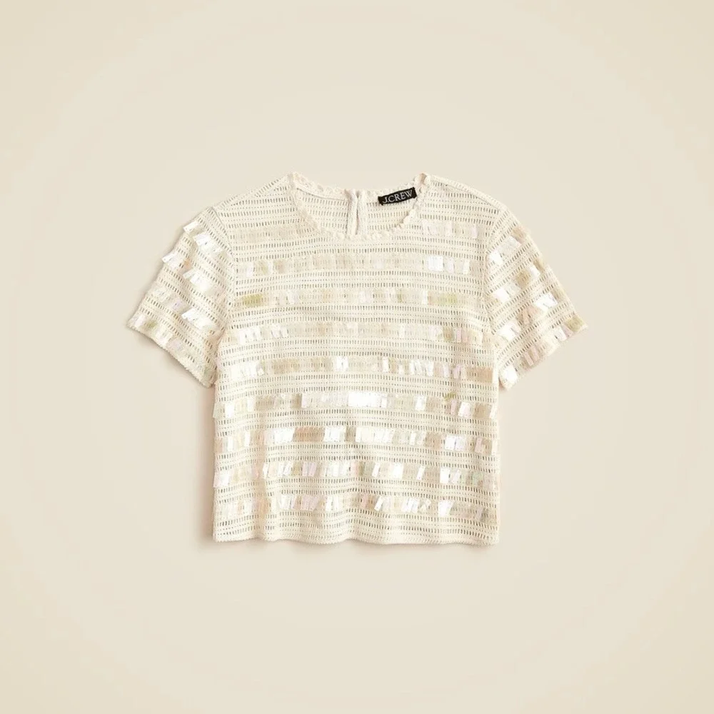 NWT!! J. CREW Crochet Shirt Shimmery Sequins Knit Party Glam Preppy X-Small‎